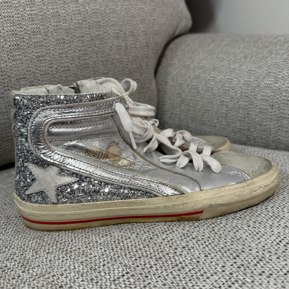 Golden Goose Slide with Laminated Leather Upper and Silver Glitter Size 36 - Picture 8 of 14